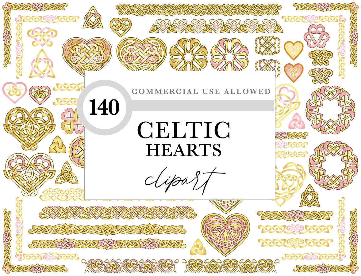 Celtic Clipart Pack - Rose Gold Knotted Hearts & Trinity Knot Clip Art for Wedding Invitations