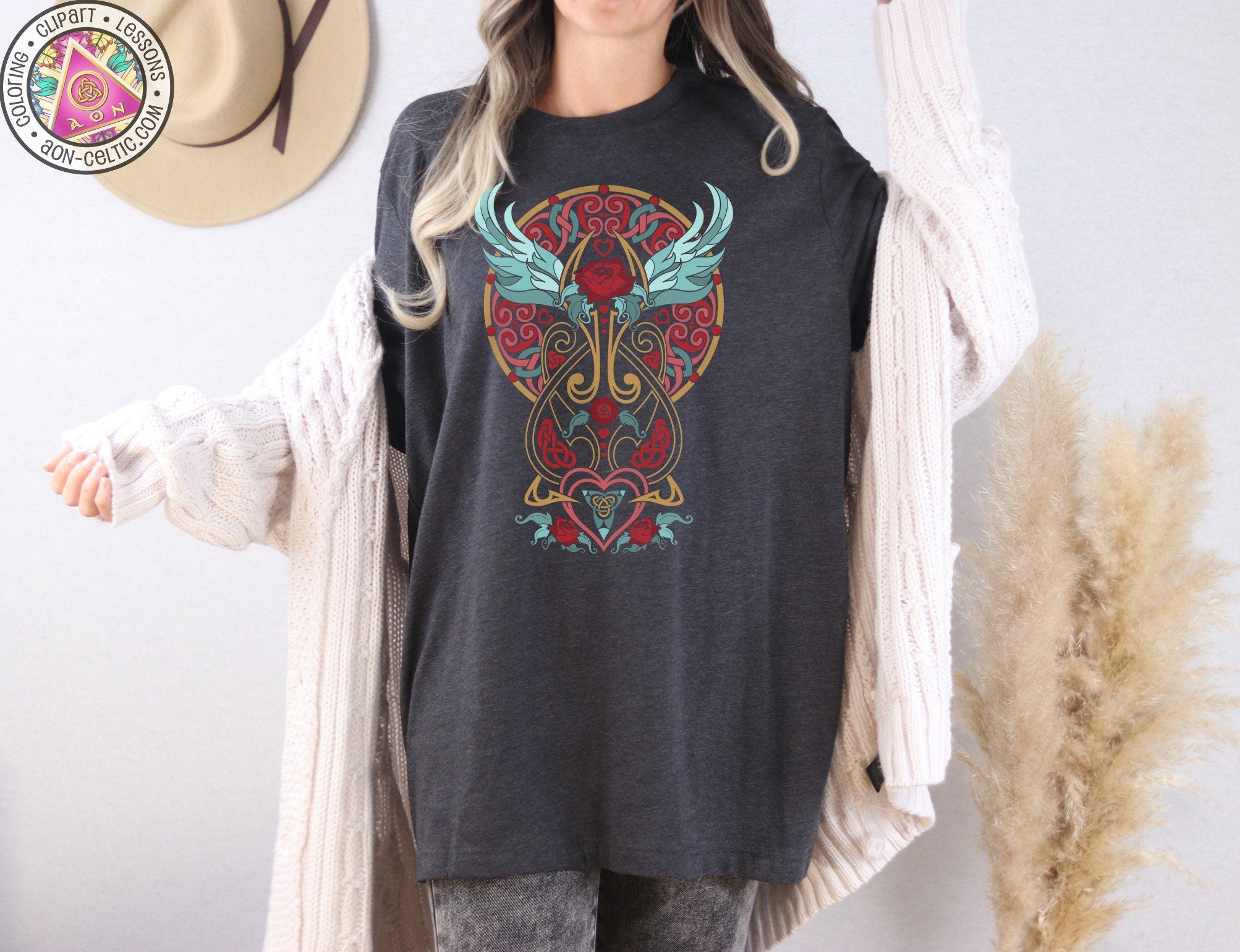 Celtic Shirt Women - Soft Bella Canvas Tee With Winged Hearts Design | Irish Pub Crawl Shirt
