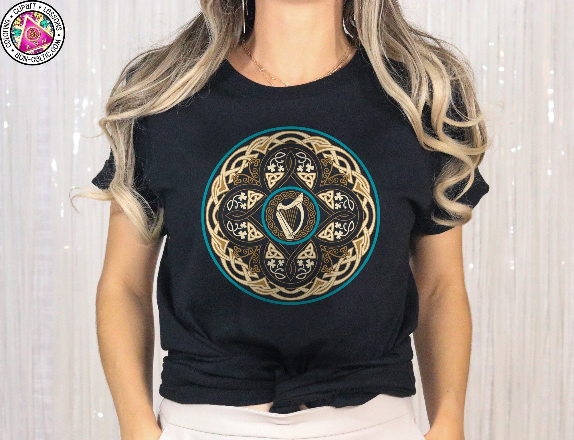 Celtic Harp Shirt – Unisex Irish T-Shirt With Celtic Knot Design & Shamrocks