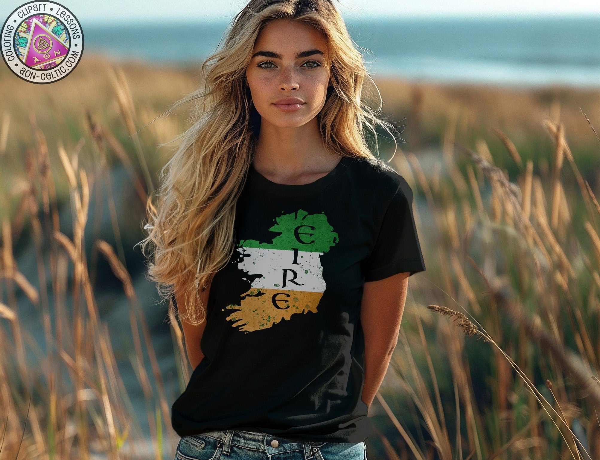 a woman standing in a field of tall grass