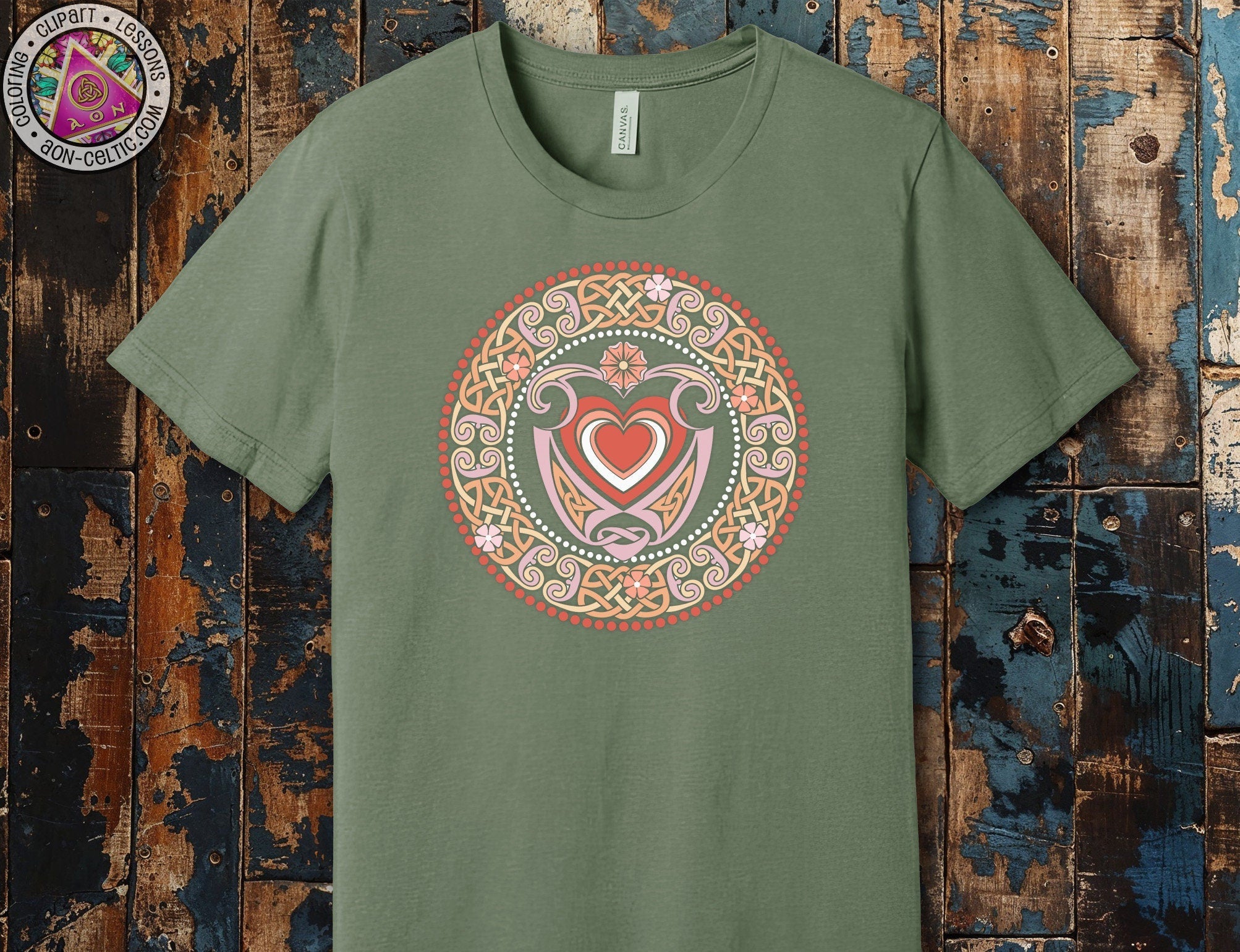 a green t - shirt with a heart in the center