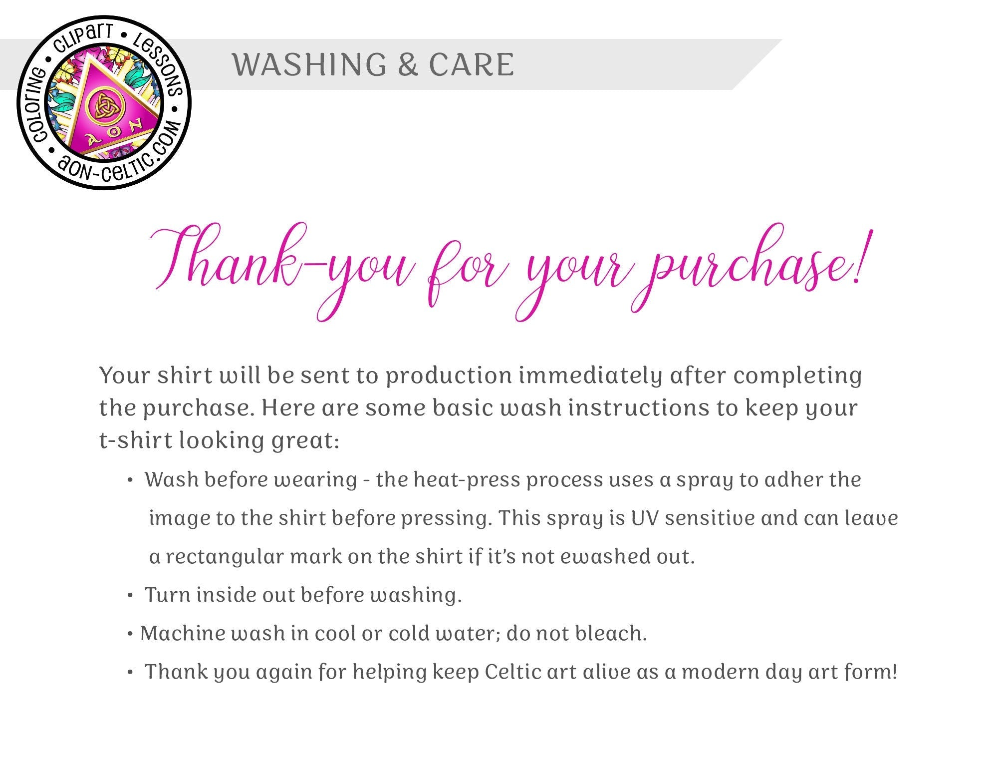 a white sheet with pink writing on it that says thank you for your purchase