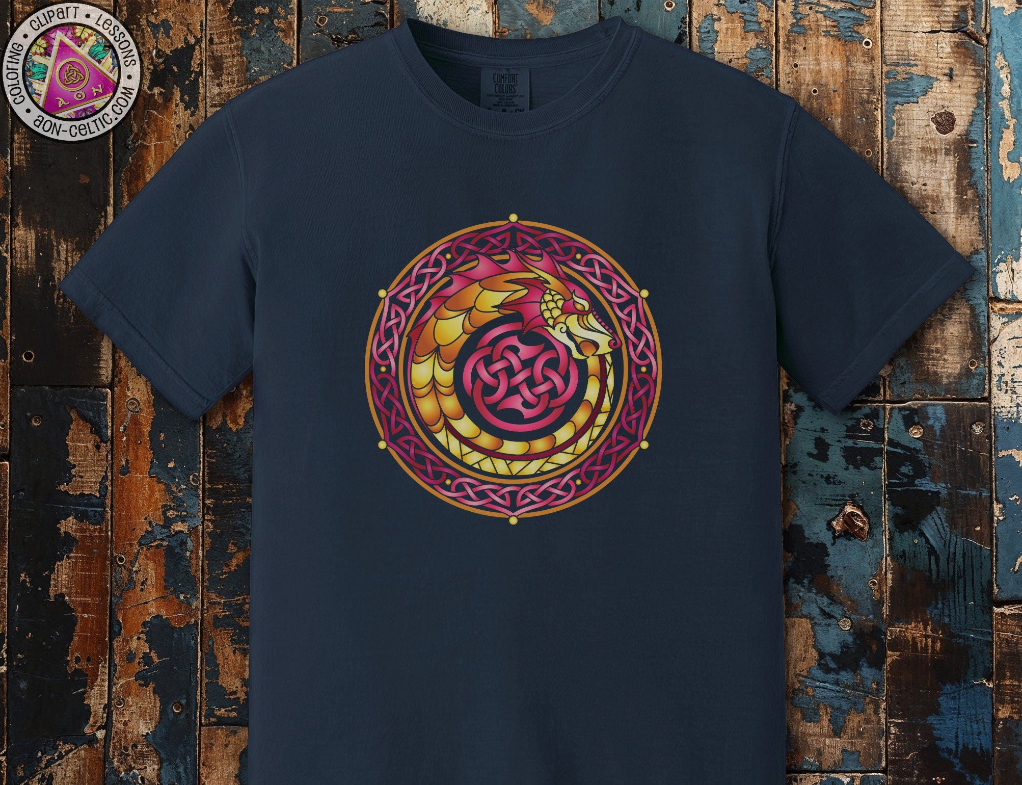 a t - shirt with a picture of a dragon in a circle