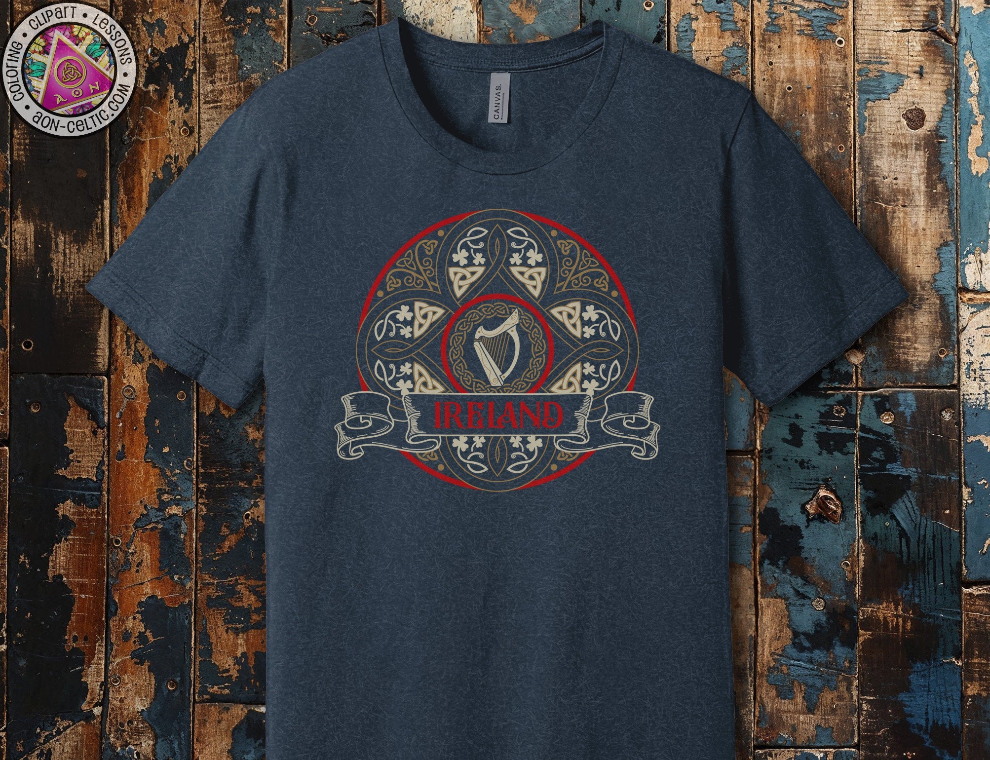 a t - shirt with a picture of a harp on it