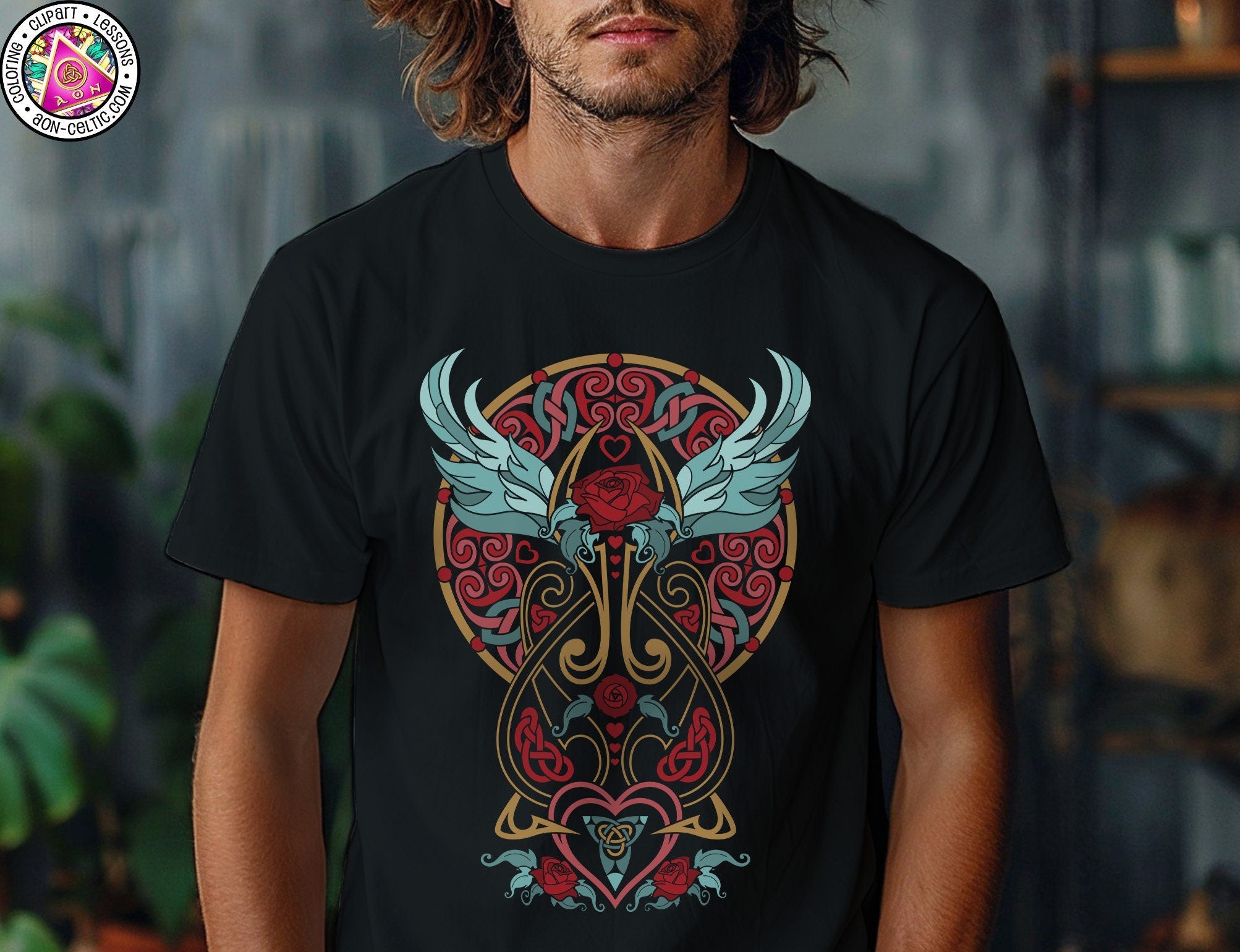 a man with long hair wearing a black shirt