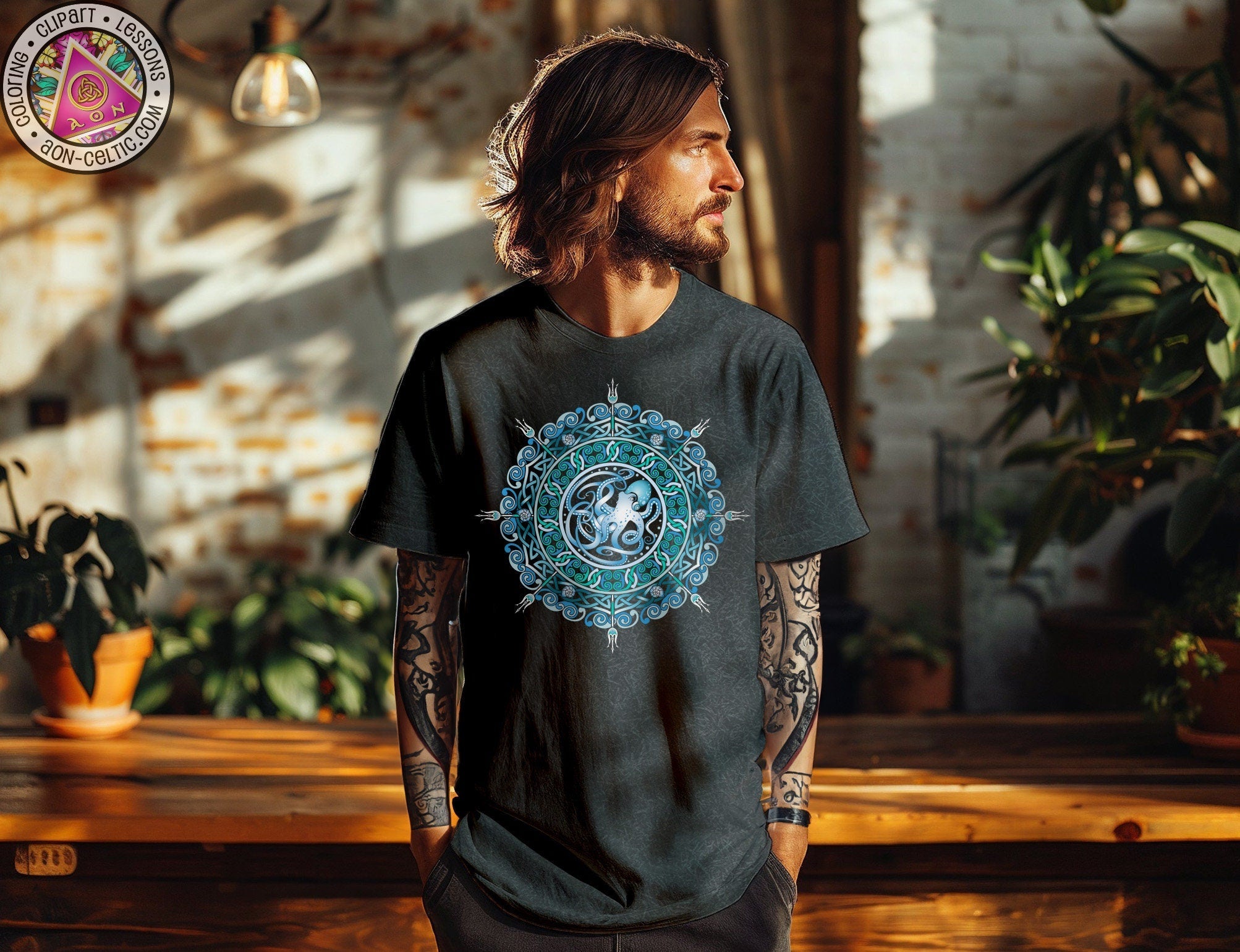 a man with long hair wearing a black shirt