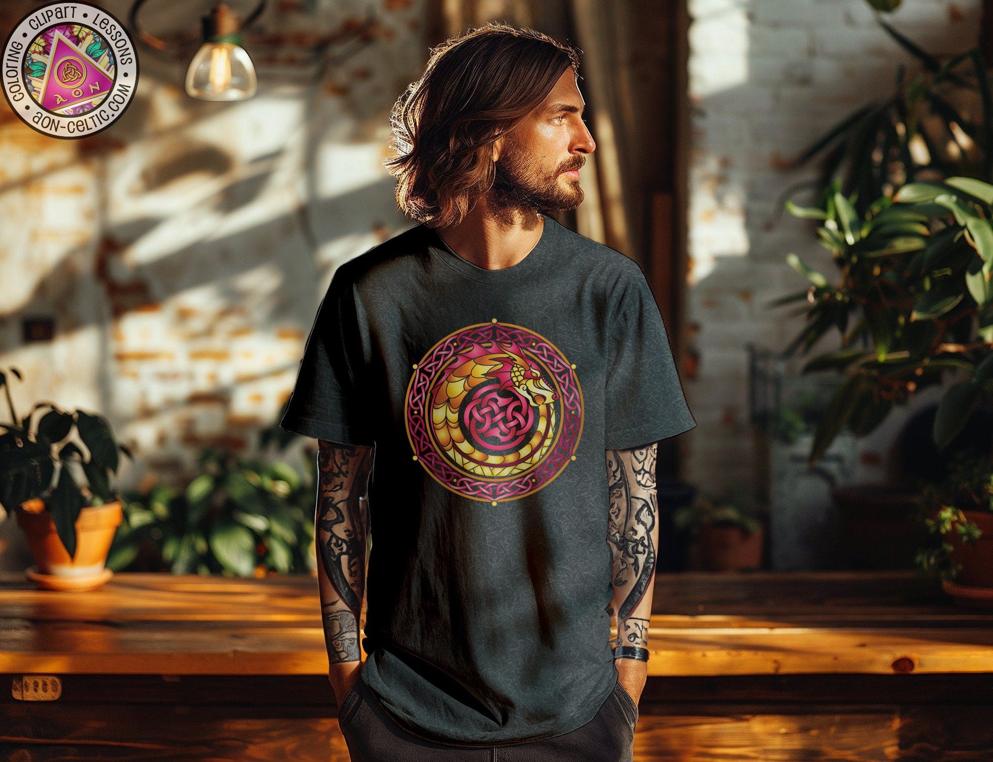 a man with long hair wearing a black shirt