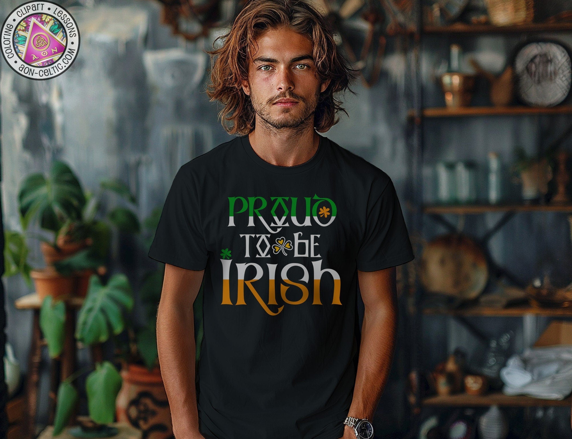 a man wearing a t - shirt that says proud to be irish
