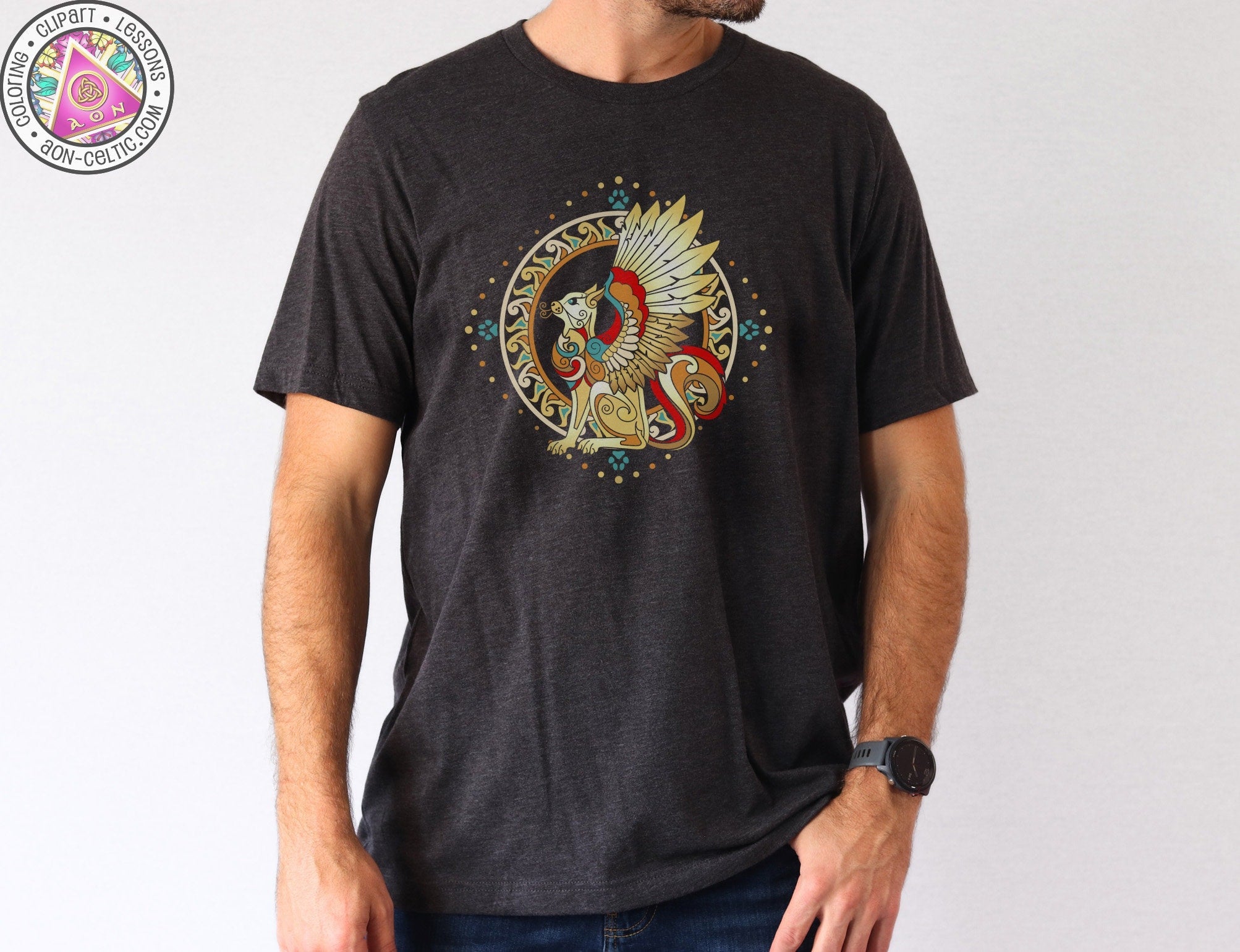 a man wearing a black t - shirt with an eagle on it