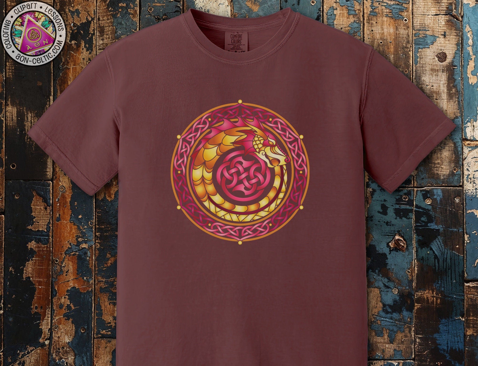 a t - shirt with a picture of a dragon in a circle