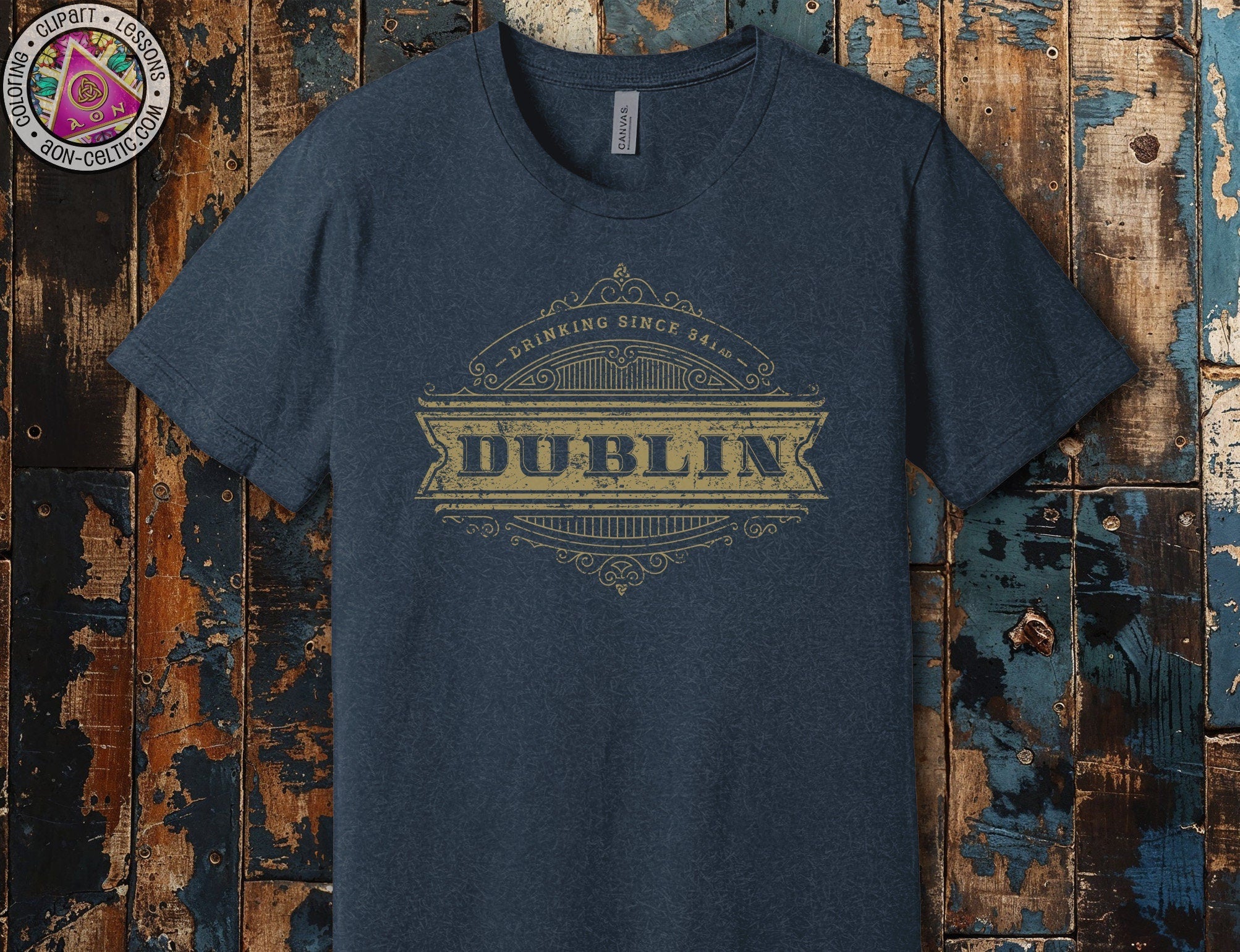 a blue t - shirt with the word dublin printed on it