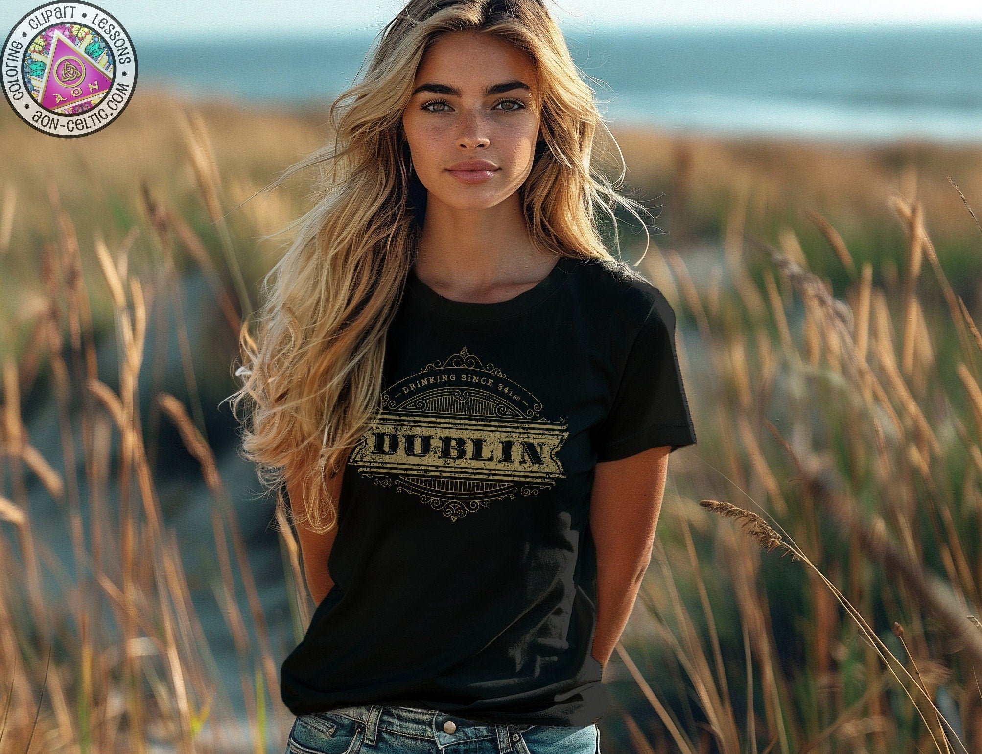 a woman standing in a field of tall grass