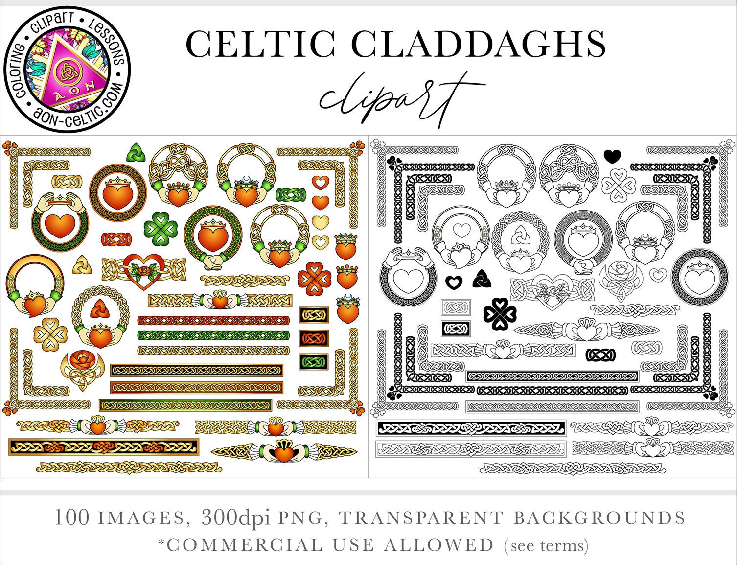 Celtic Clipart Pack - Claddagh Designs & Lover's Knot Borders for Wedding Stationery