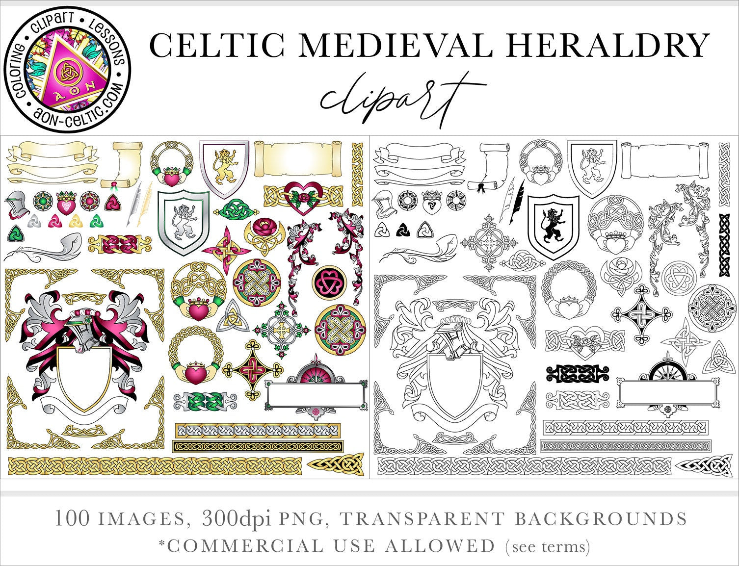 Celtic Clipart Pack - Medieval Heraldry Clip Art for Wedding Invitations & Crafts