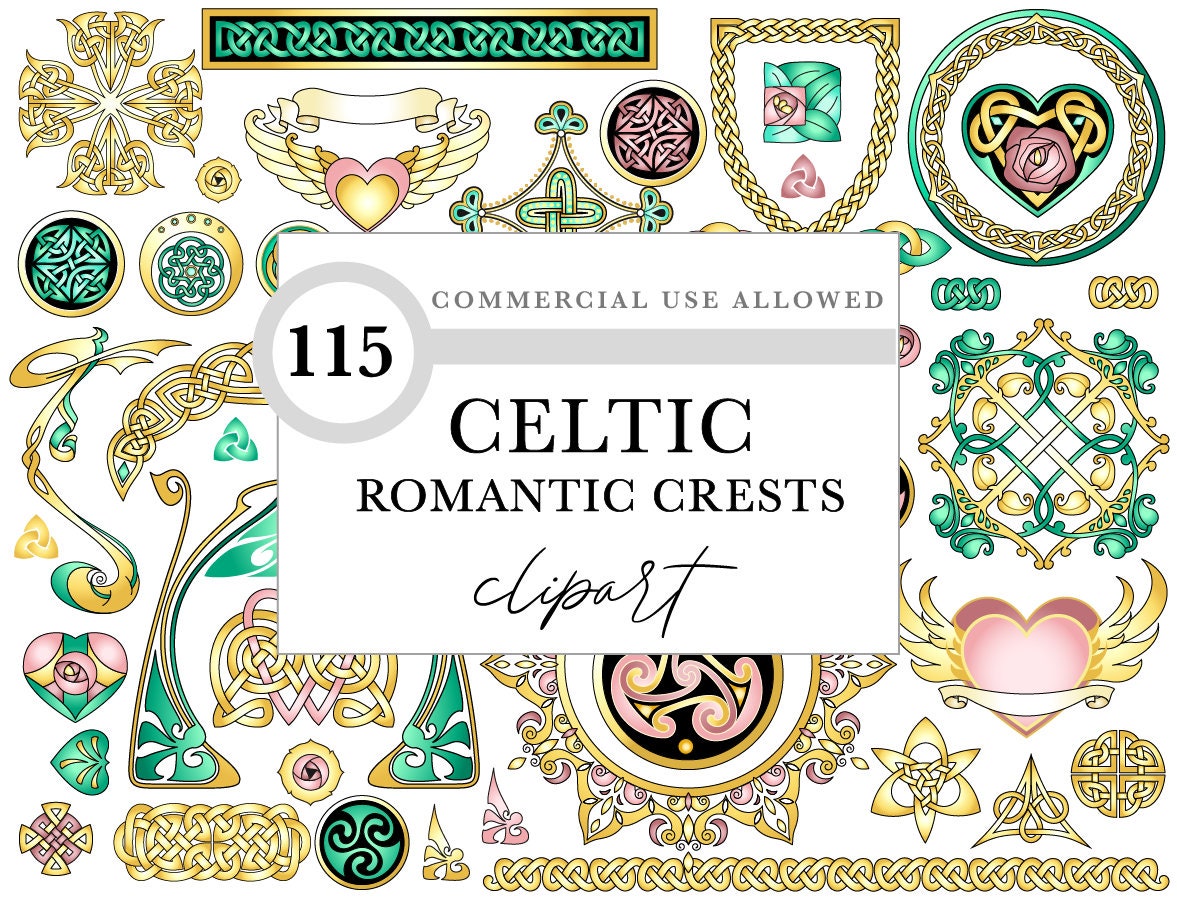 Celtic Clipart Pack – Romantic Crest Clipart for Wedding Stationery & Crafts